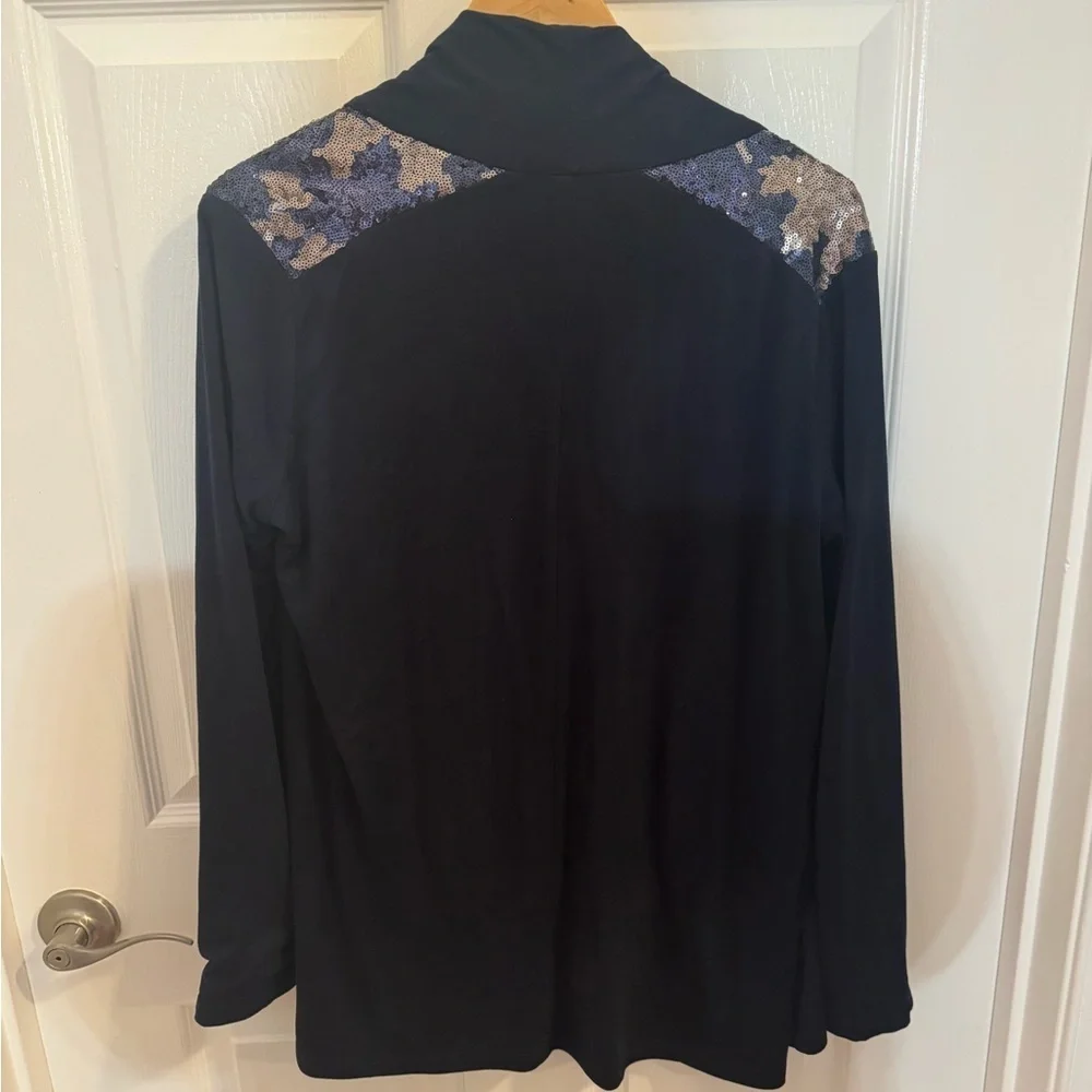 Miss Me Navy drape jacket with Sequin Embellishments on shoulders, size S